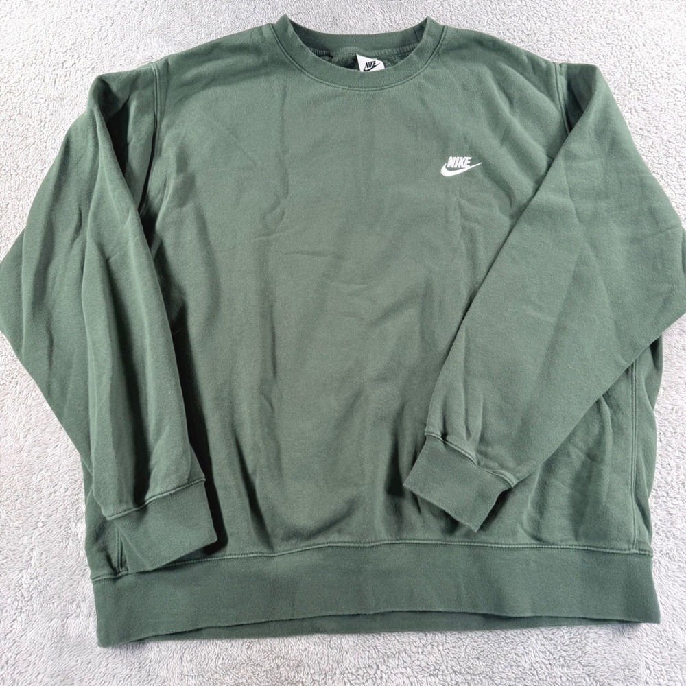Nike Sweatshirt Mens XXL Green Embroidered Pink Logo Crewneck Fleece Pullover